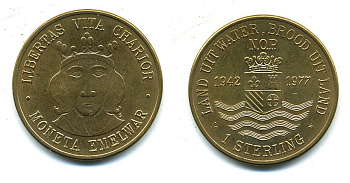 Нидерланды 1 стерлинг 1977 монетовидный жетон Moneta Emelwar 1942-1977  латунь  UNC 25-624