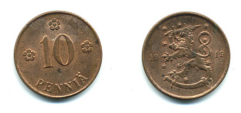 Финляндия 10 пенни 1919 KM 24 медь 37-142