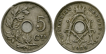 Бельгия 5 сантимов 1928 Belgie KM 67 медно-никель 4173-325