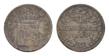 Бавария 1 крейцер 1844 Людвиг I (1825-1848) KM 799 серебро 4649-442