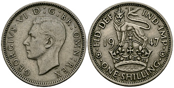 Великобритания 1 шиллинг 1947 Георг VI (1936-1952), Английский герб KM 863, Spink 4103 медно-никель 4546-857