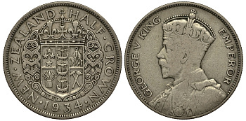 Новая Зеландия 1/2 кроны 1934 Георг V (1910-1936) KM 5 серебро 272-734