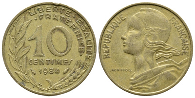 ФРАНЦИЯ 10 САНТИМОВ 1984 ТИП MARIANNE KM 929 медь алюминий никель 93-1336