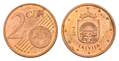 Латвия 2 евроцента 2014 KM 151 сталь плакированная медью UNC 4630-459