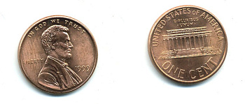 США 1 цент 1999 Авраам Линкольн KM 201b цинк плакированный медью UNC 4364-322