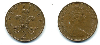 Великобритания 2 пенса 1971 Елизавета II (1952-2022) КМ 916, Spink 4235 (C1) бронза 4110-533