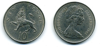 Великобритания 10 пенсов 1968 Елизавета II (1952-2022) KM 912, Spink 4231 (F1) медно-никель  4110-1045