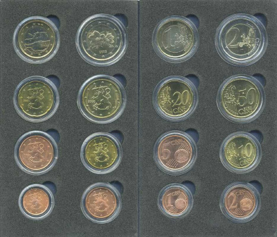 Финляндия евронабор из 8 монет 2000-2003 монеты в капсулах, с сертификатом  биметалл  UNC  2-4-1-02