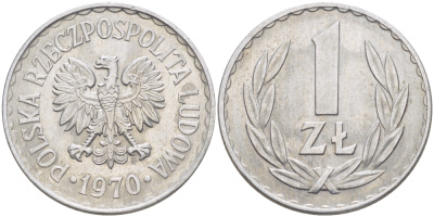 ПОЛЬША 1 ЗЛОТЫЙ 1970 MW KM 49.1, Parchimowicz 213g алюминий 216-817