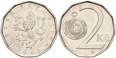 Чехия 2 кроны 2001  KM 9 сталь плакированная никелем    4143-313