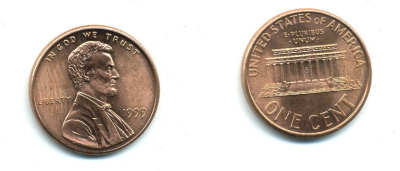 США 1 цент 1999 Авраам Линкольн KM 201b цинк плакированный медью UNC 4364-322