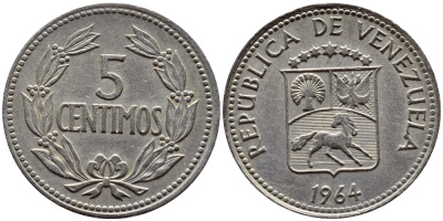 Венесуэла 5 сентимо 1964 KM 38.2 медно-никель 4392-915