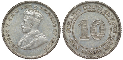 Стрейтс-Сетлментс 10 центов 1927 Георг V (1910-1936) КМ 29b серебро 53-724