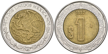 Мексика 1 песо 1997 Mo KM 603 биметалл 4364-455
