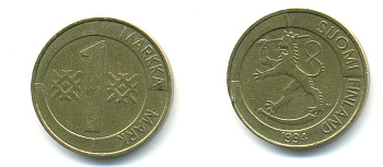 ФИНЛЯНДИЯ 1 МАРКА 1994 KM 76 алюминиевая бронза 4379-626