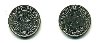 Германия 50 рейхспфеннигов 1928 A KM 49, J.324 никель 179-643