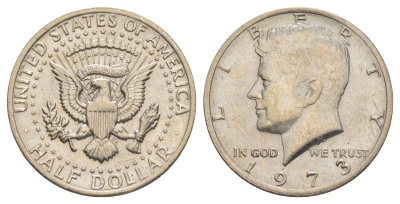 США 1/2 доллара (50 центов) 1973 D, Джон Кеннеди KM 202b медь плакированная медно-никелем aUNC 4517-1223