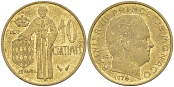Монако 10 сантимов 1976 Ренье III (1949-2005) KM 142 алюминиевая бронза 73-163