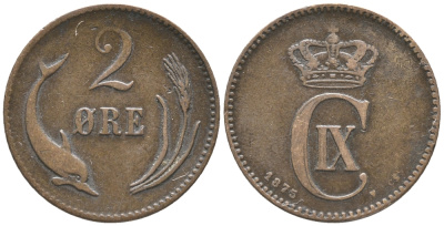 ДАНИЯ 2 ЭРЕ 1875 КРИСТИАН IX (1863-1906) KM 793.1 бронза 34-452
