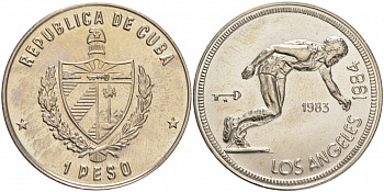 Куба 1 песо 1983 XXII Олимпийские игры в Лос-Анжелесе 1984 года, бег KM 173 медно-никель UNC 1526-813 M35-10