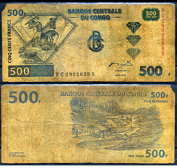 Конго 500 франков 2002 Pick 96A бумага 8564-48-4-1
