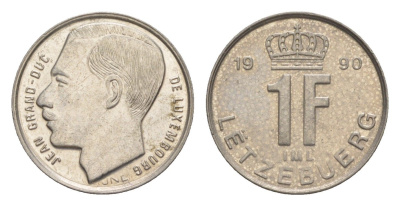 Люксембург 1 франк 1990 Герцог Жан (1964-1999) KM 63 сталь плакированная никелем 4158-1136