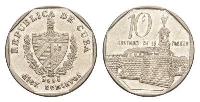 Куба 10 сентаво 1996 форт в Гаване Ла-Фуэрса KM 576.2, JMA MC20, Schoen 714 сталь плакированная никелем 4644-735