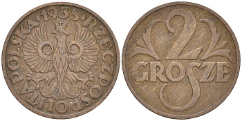 ПОЛЬША 2 ГРОША 1938 w KM 9а бронза 4516-1022
