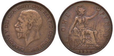 Великобритания 1 пенни 1936 Георг V (1910-1936) KM 838, Spink 4055 бронза 4131-425