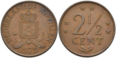 Нидерландские Антилы 2 1/2 цента 1975 Юлиана (1948-1980) KM 9 бронза 4595-424