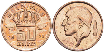 Бельгия 50 сантимов 1979 Belgique, Бодуэн I (1951-1993) KM 148.1 бронза 214-642