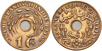 Нидерландская Восточная Индия 1 цент 1945 D KM 317 бронза 4548-157