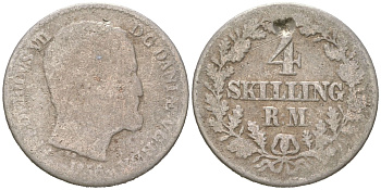 Дания 4 скиллинг-ригсмёнта 1856 VS, Фредерик VII (1848-1863) KM 758 серебро 4621-1025