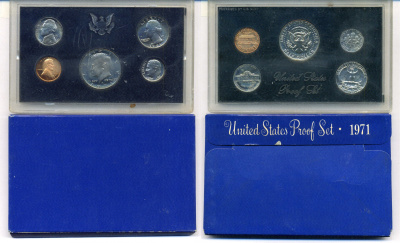 США годовой набор из 5 монет (1, 5, 10, 25 и 50 центов) 1971 в оригинальной упаковке KM PS132 (164a, A192, 195a, 201 и 202b) PROOF 8-2-02-19
