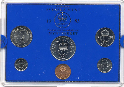 Швеция набор монетного двора из 6 монет 1983 в пластике, Карл XVI Густав (1973- ) KM MS27 UNC 5-4-2-74