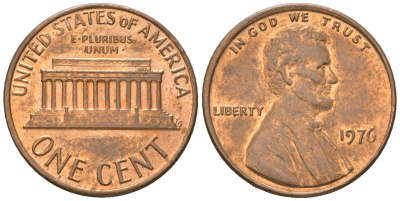 США 1 цент 1976 KM 201 медь цинк aUNC 4585-644