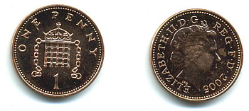 Великобритания 1 пенни 2005 Елизавета II (1952-2022) KM 986, Spink 4710 (B5) сталь плакированная медью 540-232