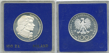 Польша 100 злотых 1976 MW, Тадеуш Костюшко (1746-1817), в оригинальной упаковке KM 82, Parchimowicz 274 серебро PROOF 1069-2-32