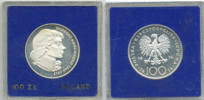 Польша 100 злотых 1976 MW, Тадеуш Костюшко (1746-1817), в оригинальной упаковке KM 82, Parchimowicz 274 серебро PROOF 1069-2-32