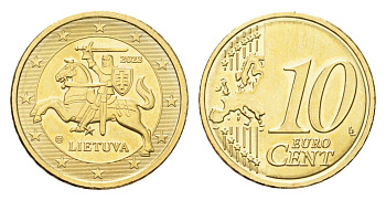 Литва 10 евроцентов 2023 редкий год KM 208 нордик UNC 210-1216