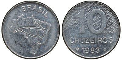 БРАЗИЛИЯ 10 КРУЗЕЙРО 1983 KM 593.1 сталь aUNC 72-1455