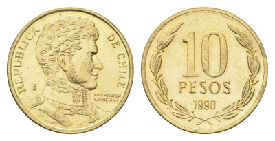 Чили 10 песо 1998 KM 228 никель латунь UNC 4664-432