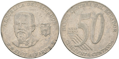 Эквадор 50 сентаво 2000 KM 108 нержавеющая сталь 4403-513