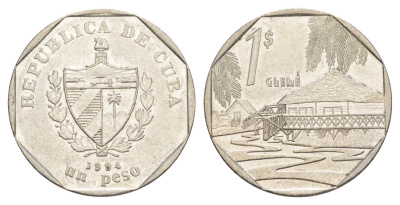 Куба 1 песо 1994 хижины Гуама KM 579 сталь плакированная никелем 4648-1144