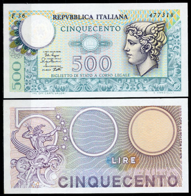 Италия 500 лир 1979 Меркурий Pick 94  бумага  UNC (пресс) 449-92-4