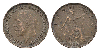 Великобритания 1 фартинг 1933 Георг V (1910-1936) KM 825, Spink 4061 бронза 4664-315