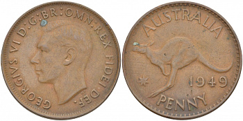АВСТРАЛИЯ 1 ПЕННИ 1949 ГЕОРГ VI KM 43 бронза 3996-124