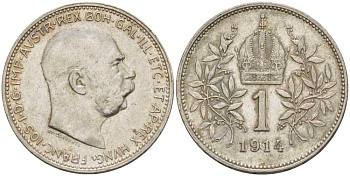 АВСТРИЯ 1 КОРОНА 1914 ФРАНЦ ИОСИФ KM 2820 серебро 61-934