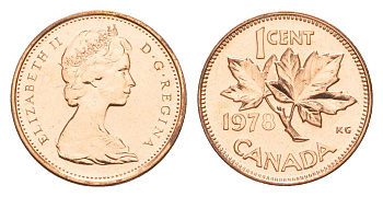 Канада 1 цент 1978 Елизавета II (1952-2022), кленовый лист KM 59 бронза PROOF-LIKE (BU) 4639-353