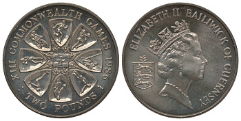 Гернси 2 фунта 1986 XIII игры стран Британского содружества KM 48 медно-никель UNC 1078-3-51
